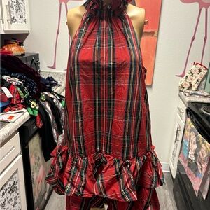 Tommy Hilfiger Christmas Tartan Plaid Mini Ruffled Party Dress Size 10